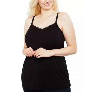 Jessica Simpson Nursing Tank Cami Black Large Clip Down Lace Trim NWT Padded